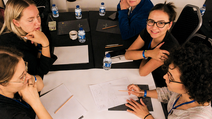 Students taking part in a workshop session